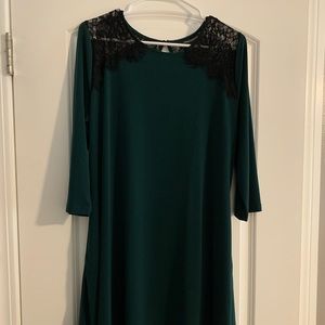 Dark Green dress with black lace detail